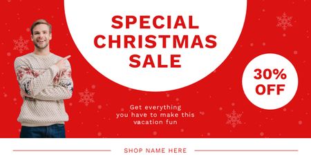 Man on Special Christmas Sale Red Facebook AD Design Template