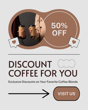 Exclusive Discounts For Coffee In Paper Cups Instagram Post Vertical Design Template