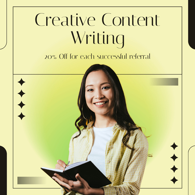 Original Content Writing Service With Discounts In Green Instagram AD Design Template