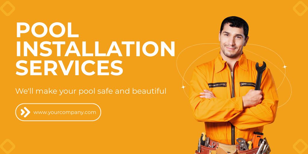 Platilla de diseño Offer Services for Installation of Pools on Orange Image