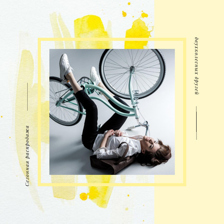 Girl with bicycle upside down Instagram – шаблон для дизайна