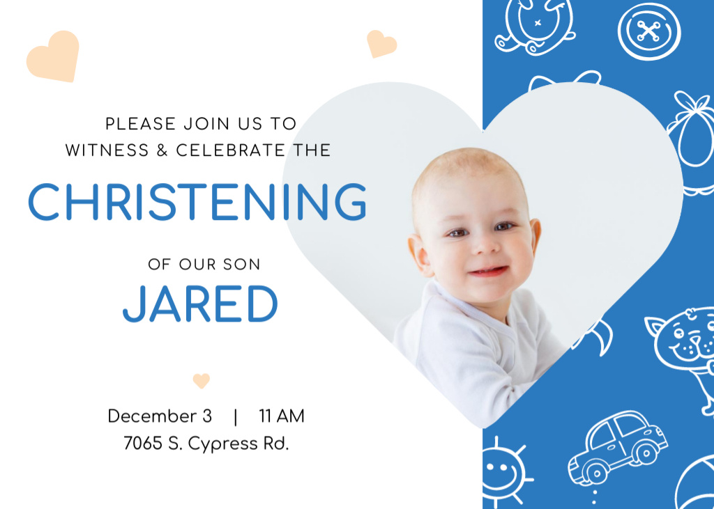 Baby Christening With Adorable Little Boy In Blue Postcard 5x7in Design Template