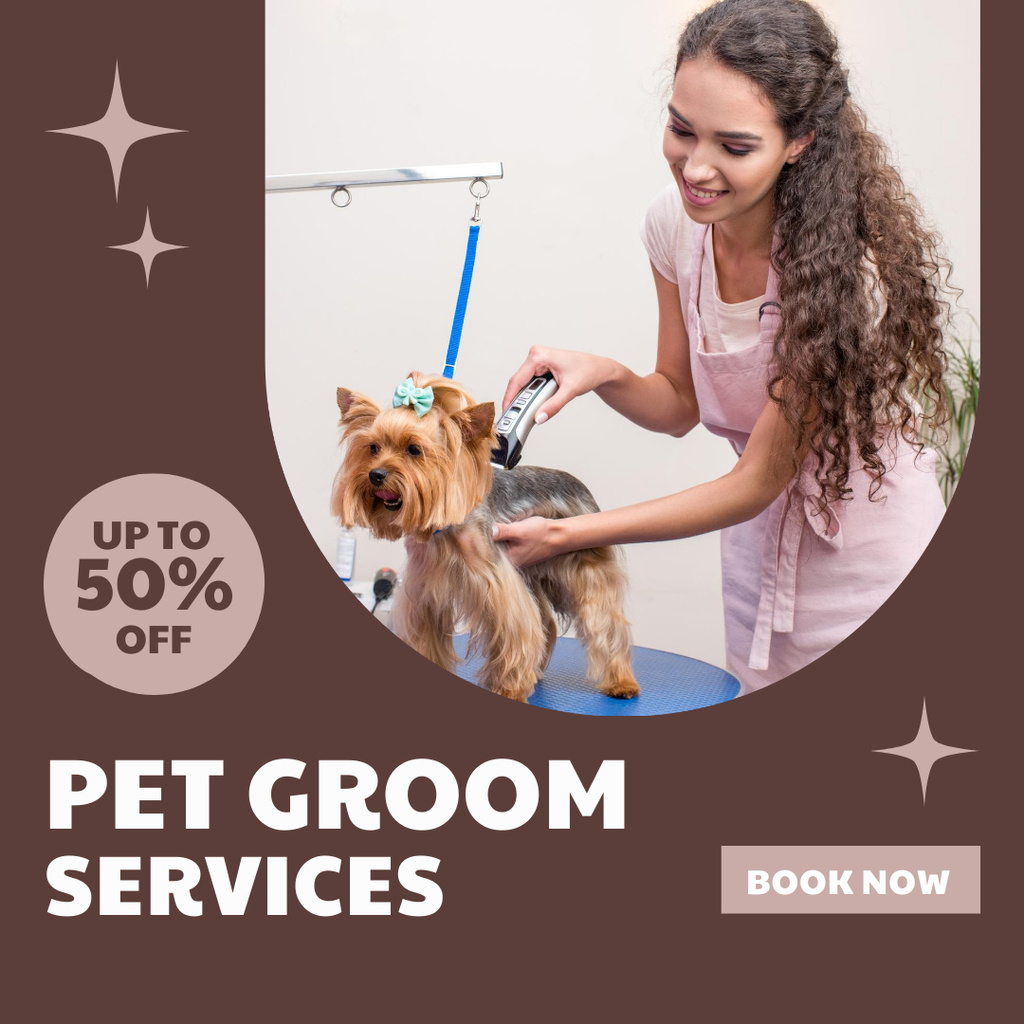 Discount on Pet Grooming Services Instagram ADデザインテンプレート