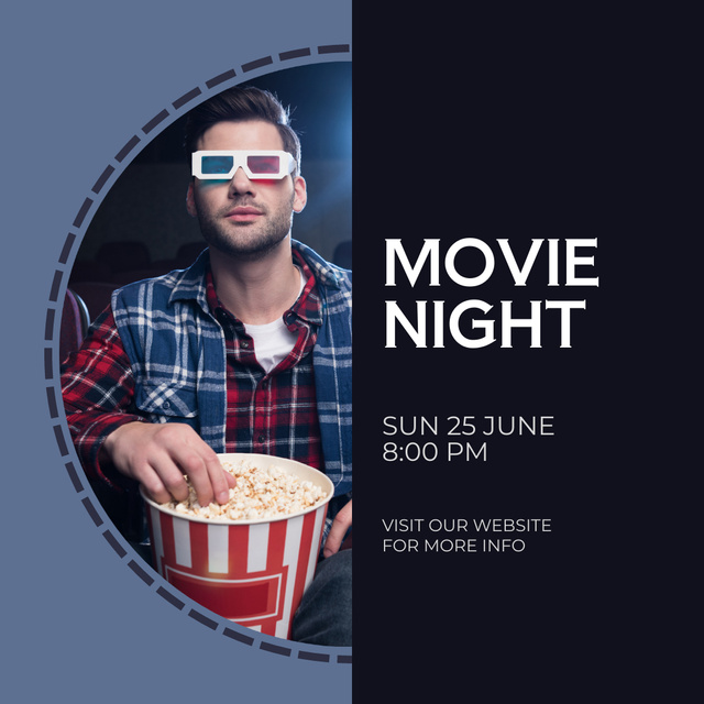 Designvorlage Handsome Man Wearing 3d Glasses with Popcorn Watching Movie für Instagram