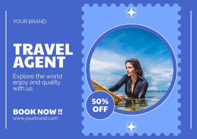 Surfing Tours Discount on Blue Card Design Template