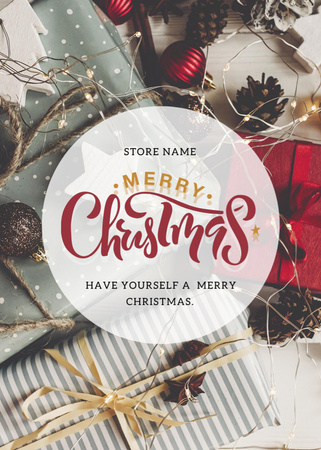 Plantilla de diseño de Awesome Christmas Salutations With Presents And Pine Cones Postcard 5x7in Vertical 
