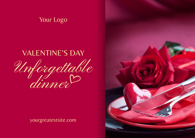 Offer of Unforgettable Dinner on Valentine's Day Postcard Πρότυπο σχεδίασης