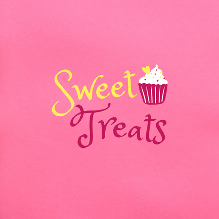 Bakery And Confectionery Emblem with Cute Cupcake In Pink Logo 1080x1080pxデザインテンプレート