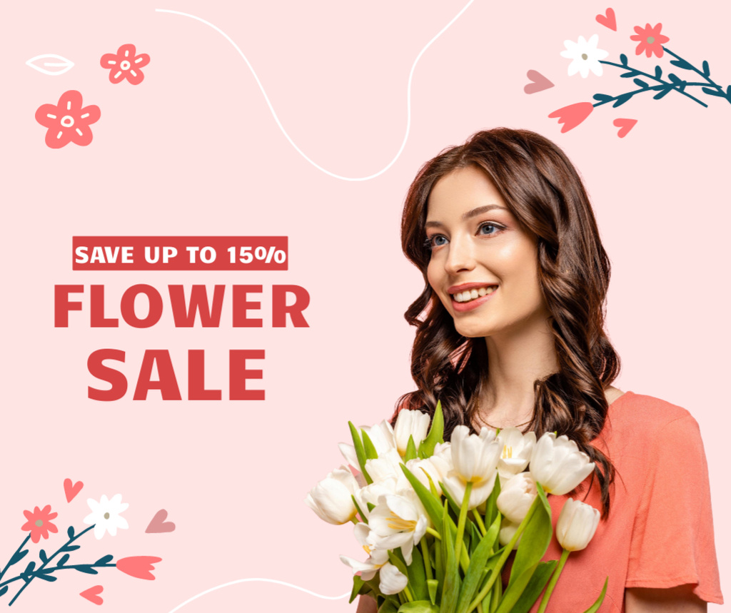 Flower Shop Discount Announcement Facebookデザインテンプレート