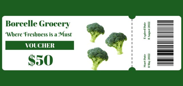 Grocery Store Offer Ad with Green Broccoli Coupon Din Large Πρότυπο σχεδίασης