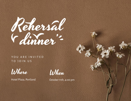 şefkatli çiçeklerle prova yemeği duyurusu Invitation 13.9x10.7cm Horizontal Tasarım Şablonu