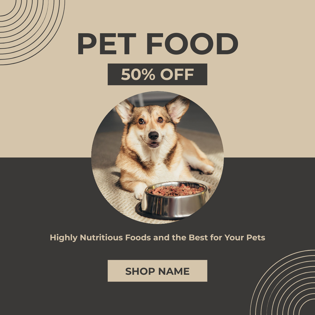 Pet Food Discount Offer with Cute Corgi Instagram Design Template