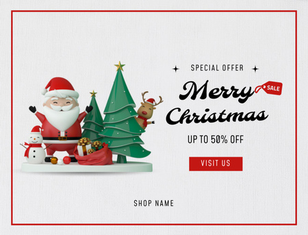 Template di design Offerta di vendita speciale di Natale e Babbo Natale felice con i cervi Postcard 4.2x5.5in