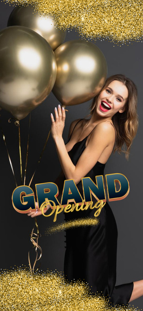 Designvorlage Grand Opening Celebration With Golden Balloons für Snapchat Geofilter