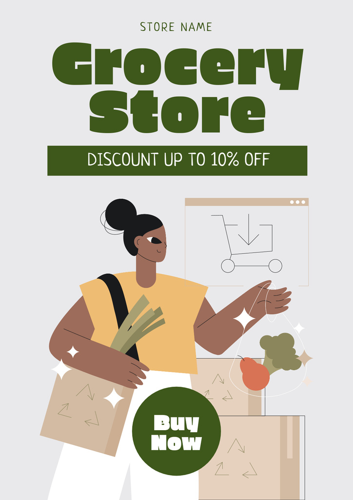 Grocery Online Shopping Sale Offer Poster Design Template
