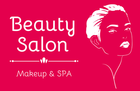 Beauty Salon Ad with Illustration of Woman on Red Business Card 85x55mm Design Template
