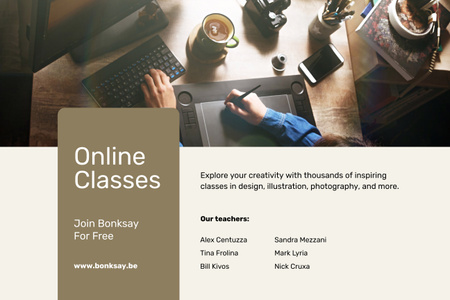 Online Art Classes with Drawings Poster 24x36in Horizontalデザインテンプレート