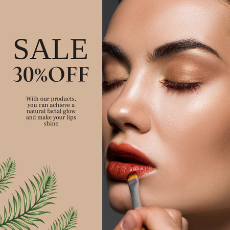 Modèle de visuel Femme appliquant du rouge à lèvres pour la vente de produits de beauté - Instagram