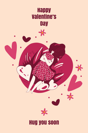 Modèle de visuel Valentine's Day With Cute Illustration And Hearts - Postcard 4x6in Vertical