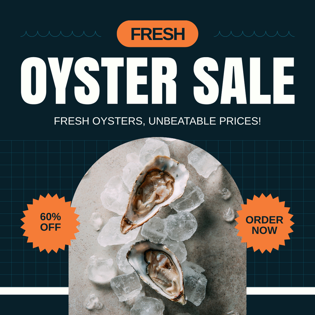 Fish Market Ad with Offer of Oysters Sale Instagram Design Template