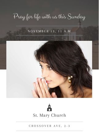 Church invitation with Woman Praying Invitation Modelo de Design