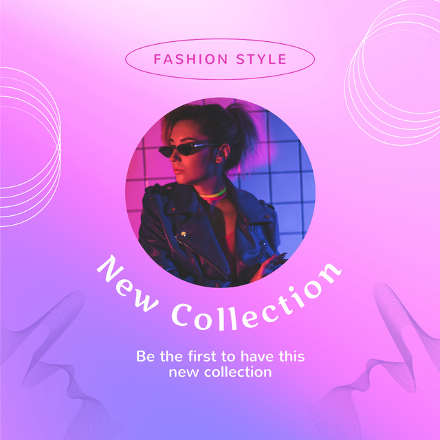 Designvorlage Fashion Collection with Stylish Girl on Purple Gradient für Instagram