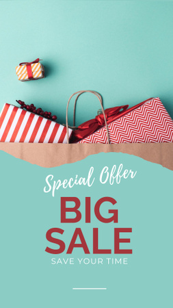 Big Sale Announcement with Shopping Bags Instagram Story tervezősablon