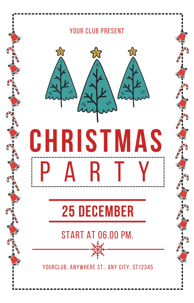 Christmas Celebration Alert with Doodle Trees Invitation 4.6x7.2in Design Template