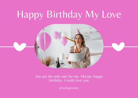 ホリデー ケーキを持つ誕生日の女性 Cardデザインテンプレート