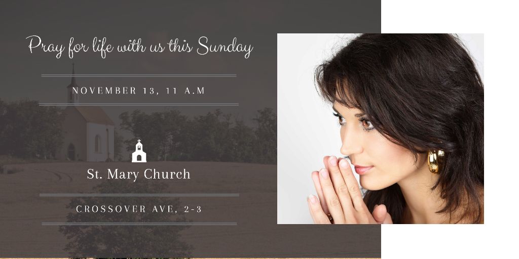 Church Invitation with praying Woman Twitter Design Template