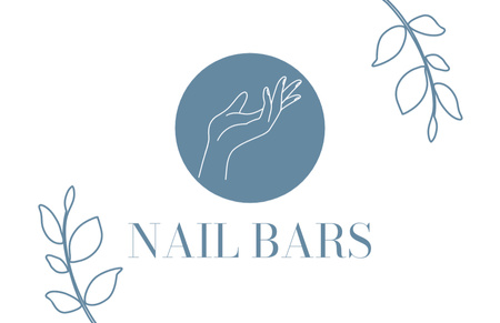 Nail Salon Services Offer with Female Hand Outline and Branches Business Card 85x55mm Design Template