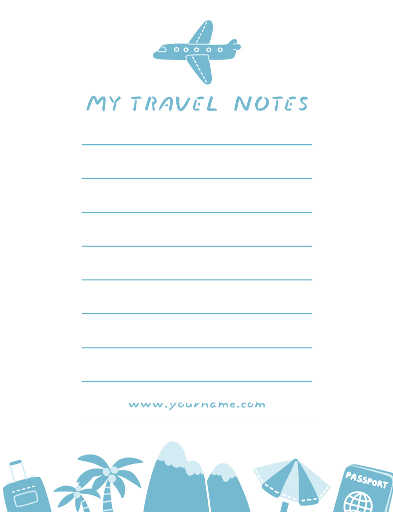 Travel Notes with Illustration of Plane Notepad 107x139mm – шаблон для дизайну
