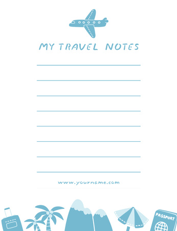 Travel Notes with Illustration of Plane Notepad 107x139mm Design Template