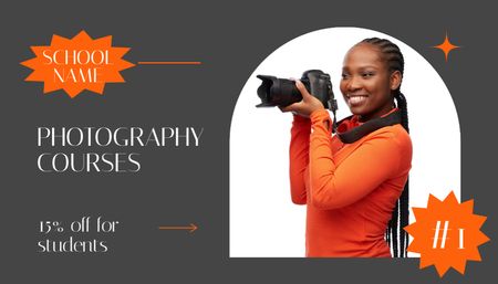 Photography Courses Ad with Friendly Photographer Business Card US Design Template