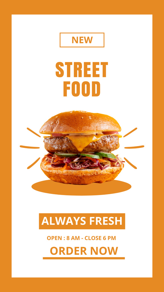 Designvorlage Street Food Spot Ad with Delicious Burger für Instagram Story