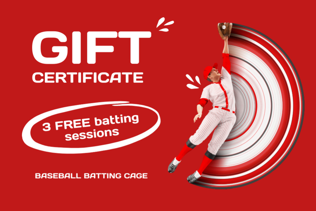 Ontwerpsjabloon van Gift Certificate van Free Baseball Batting Sessions Red