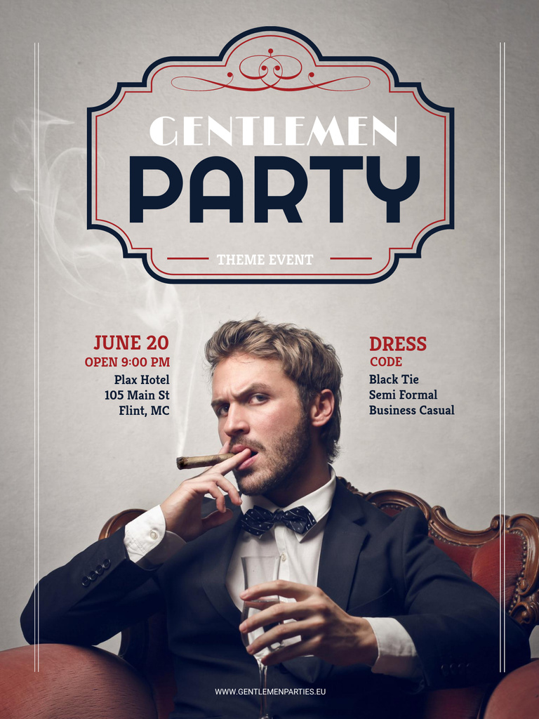 Gentlemen party invitation Poster US Design Template