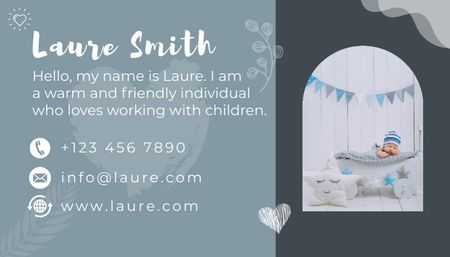 Modèle de visuel Babysitting Relief Offer With Cute Newborn In Crib - Business Card US