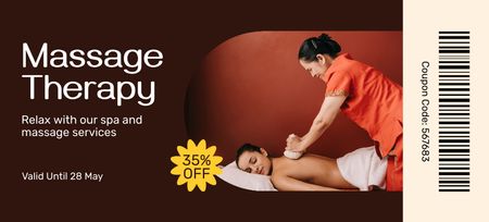 Asian Masseur Doing Back Massage with Herbal Balls to Woman Coupon 3.75x8.25in Design Template