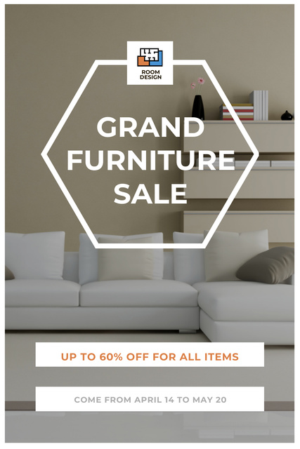 Furniture Offer with Cozy Interior with White Sofa Pinterestデザインテンプレート