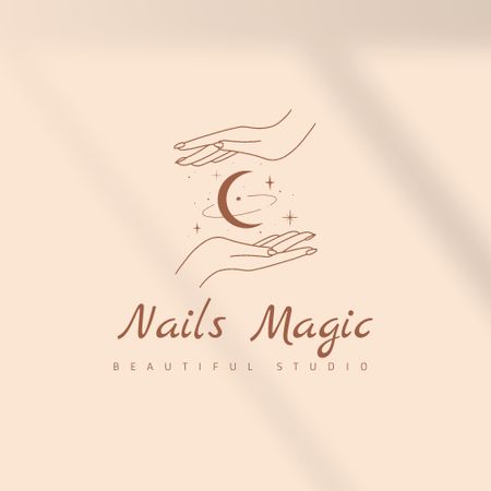 Ontwerpsjabloon van Logo van Manicure Offer with Illustration of Moon in Hands