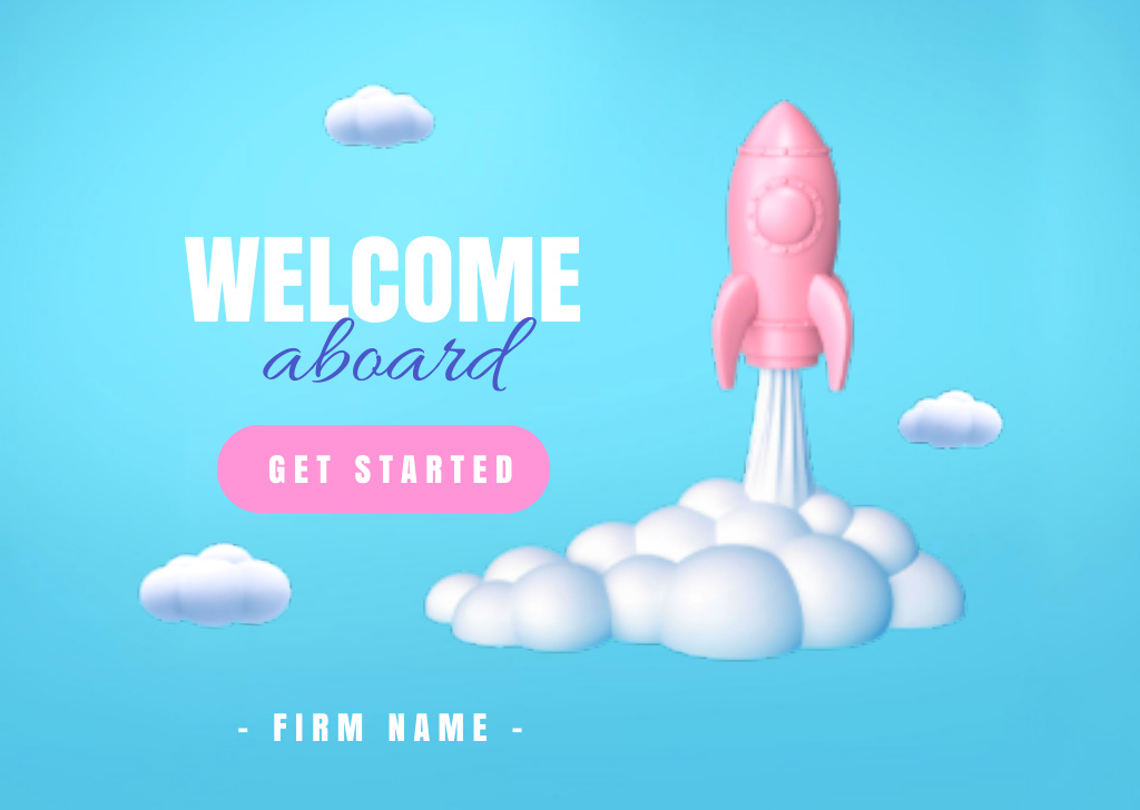 Platilla de diseño Travel Inspiration with Cute Rocket in Clouds Card