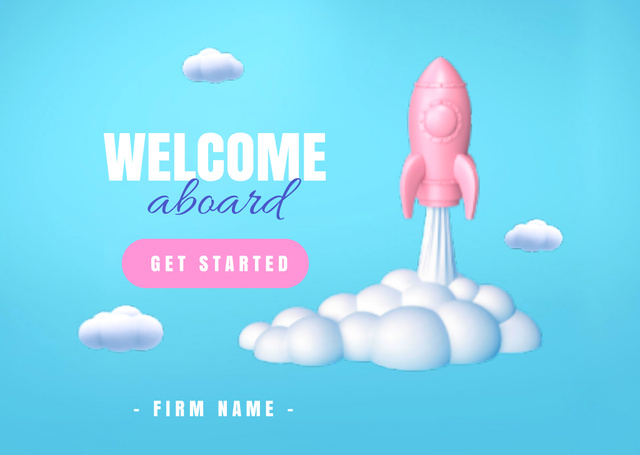 Template di design Travel Inspiration with Cute Rocket in Clouds Card