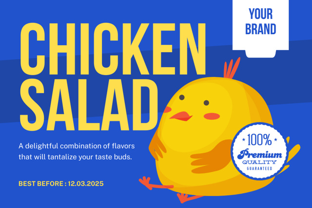 Designvorlage Tasty Chicken Salad Offer In Blue für Label