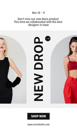 Aesthetic Fashion New Drop Anouncement with Elegant Women Instagram Story Modelo de Design