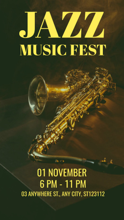 Plantilla de diseño de Festival de música jazz con saxofón Instagram Story 