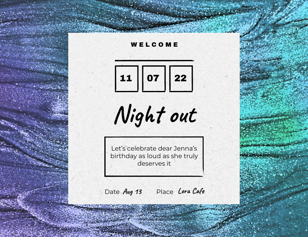 Night Party Announcement With Colorful Texture Invitation 13.9x10.7cm Horizontal Tasarım Şablonu