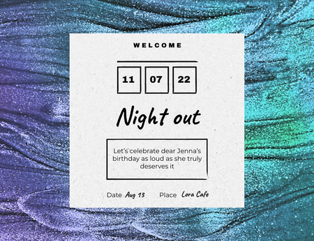Night Party Announcement With Colorful Texture Invitation 13.9x10.7cm Horizontal Design Template