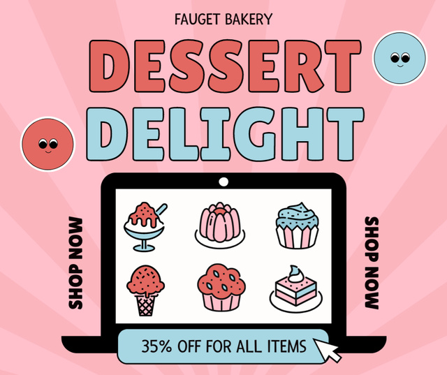 Online Ordering of Delightful Desserts Facebook Design Template