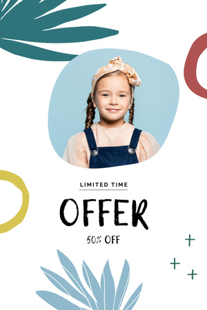 Sale announcement with Smiling Girl Pinterest Design Template